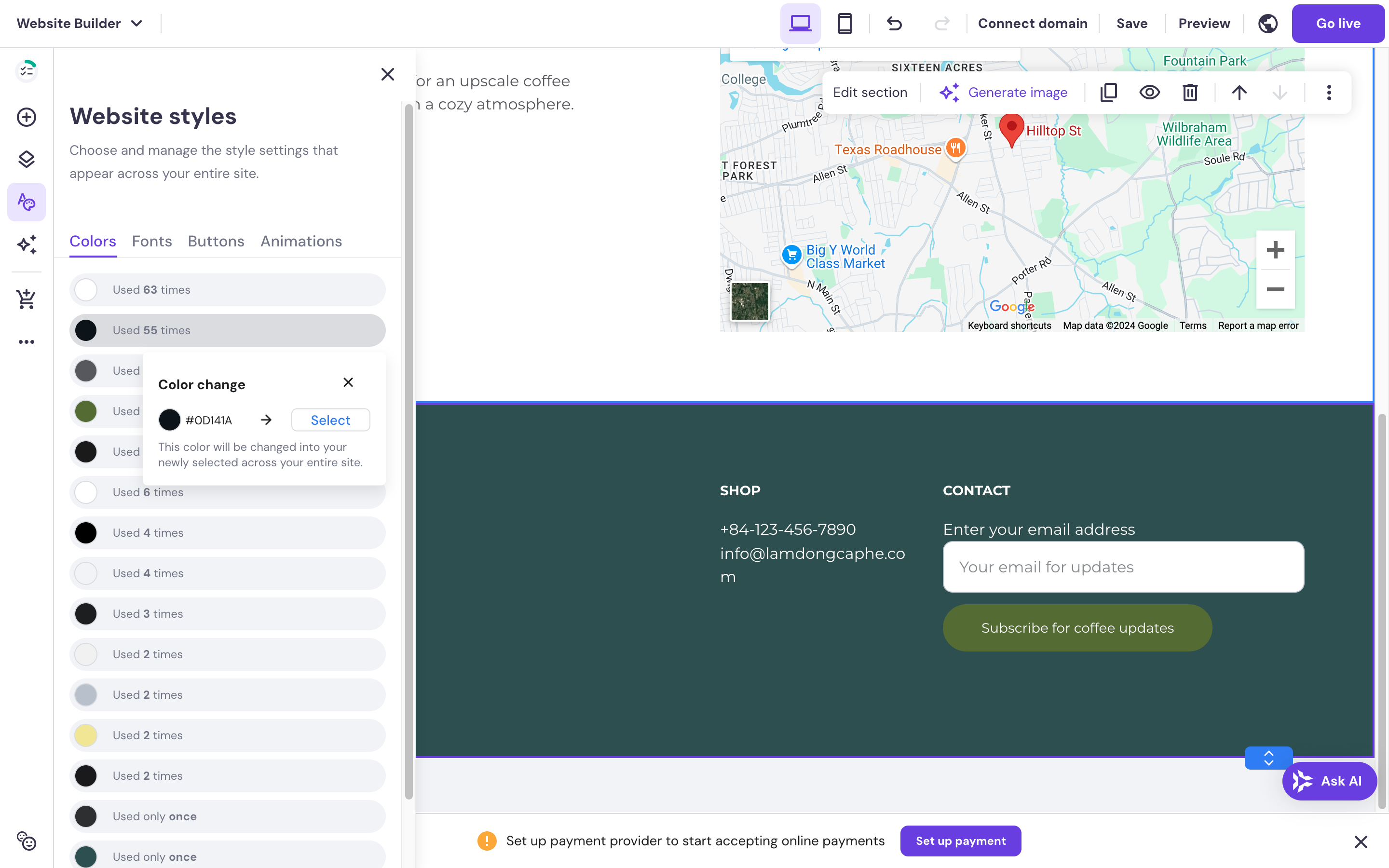 Screenshot from the Hostinger website builder