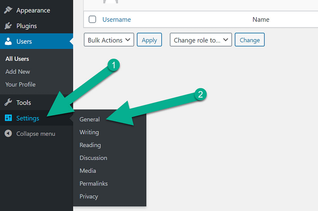 settings and general WordPress language