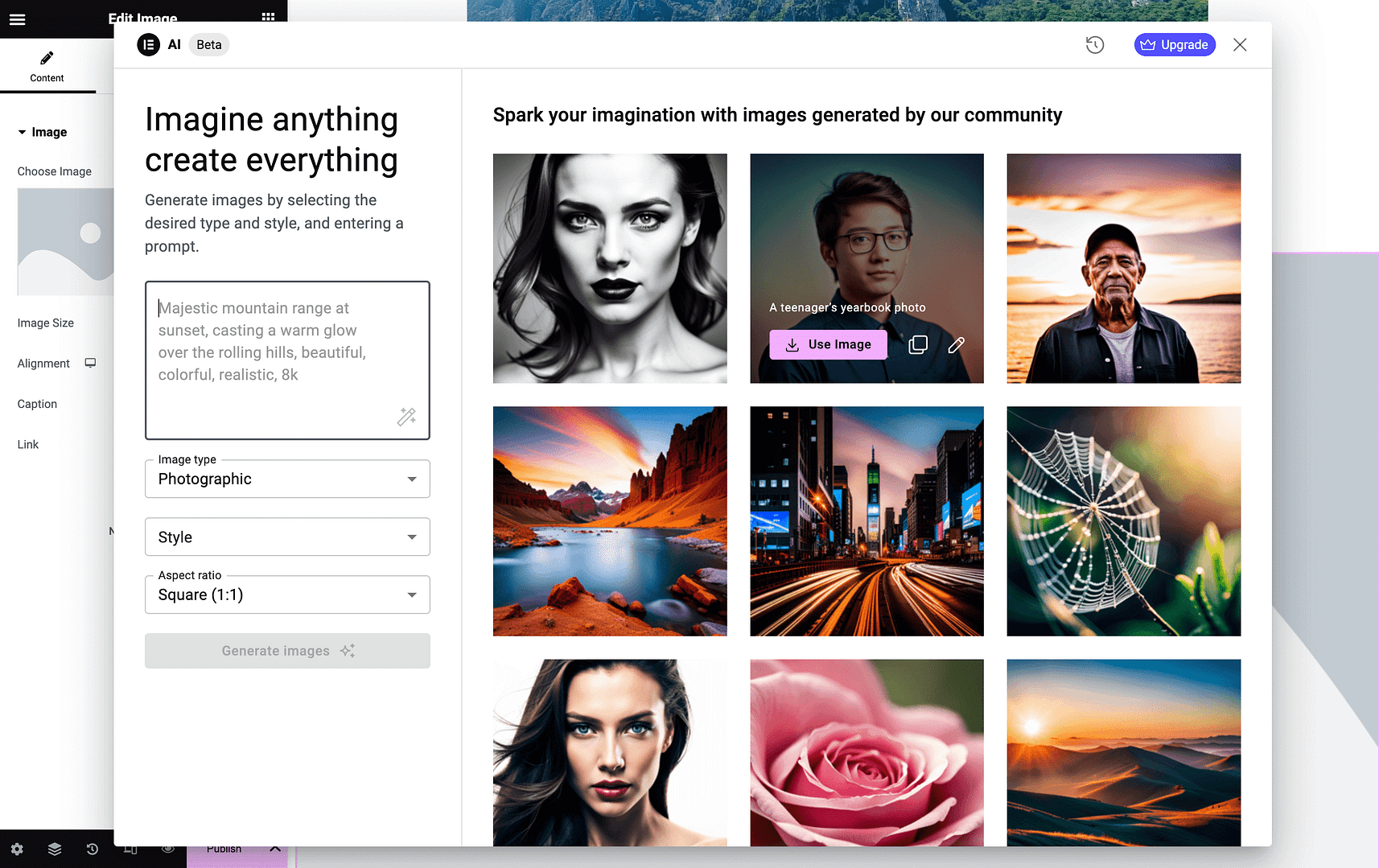 Elementor's AI image generator.