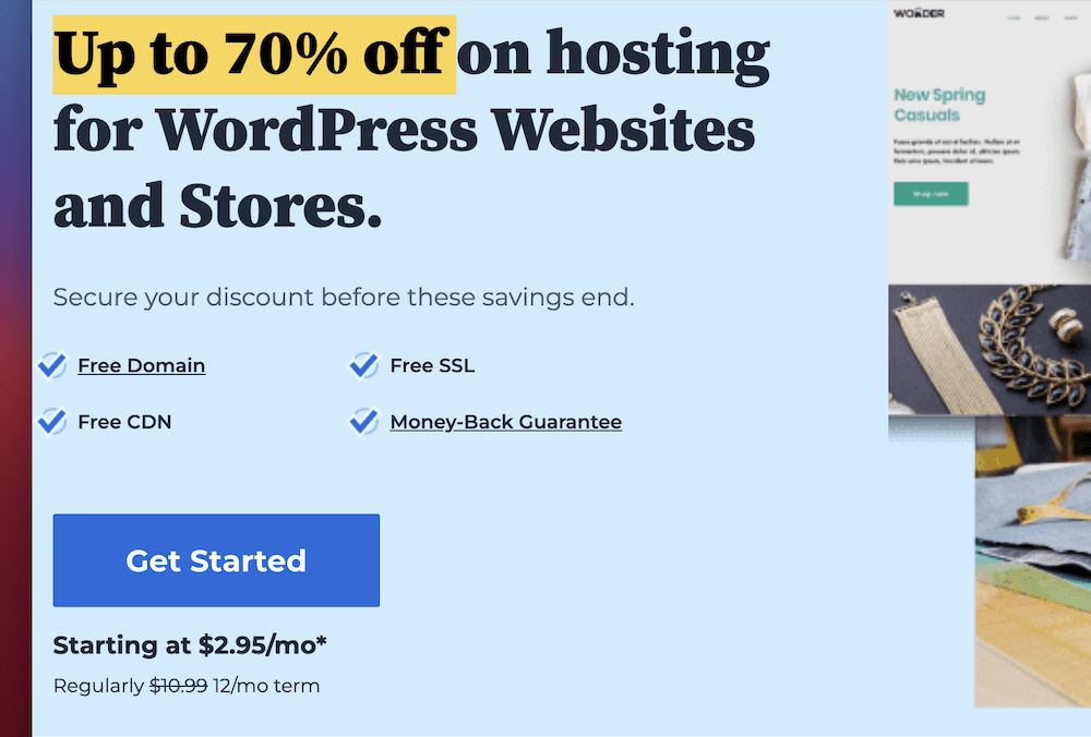 The Bluehost home page.