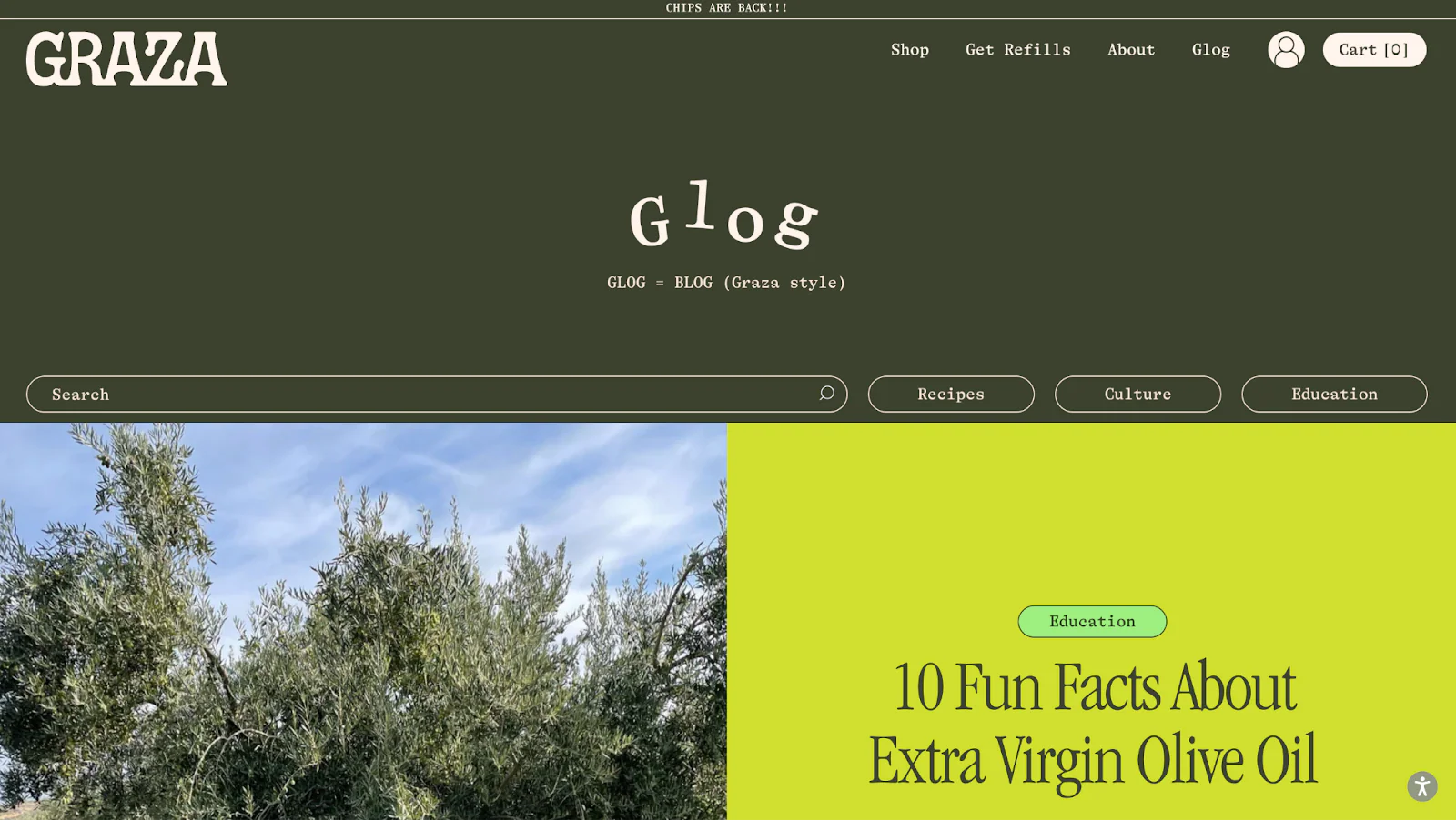 Screenshot of Graza’s blog showing a header titled “Glog”