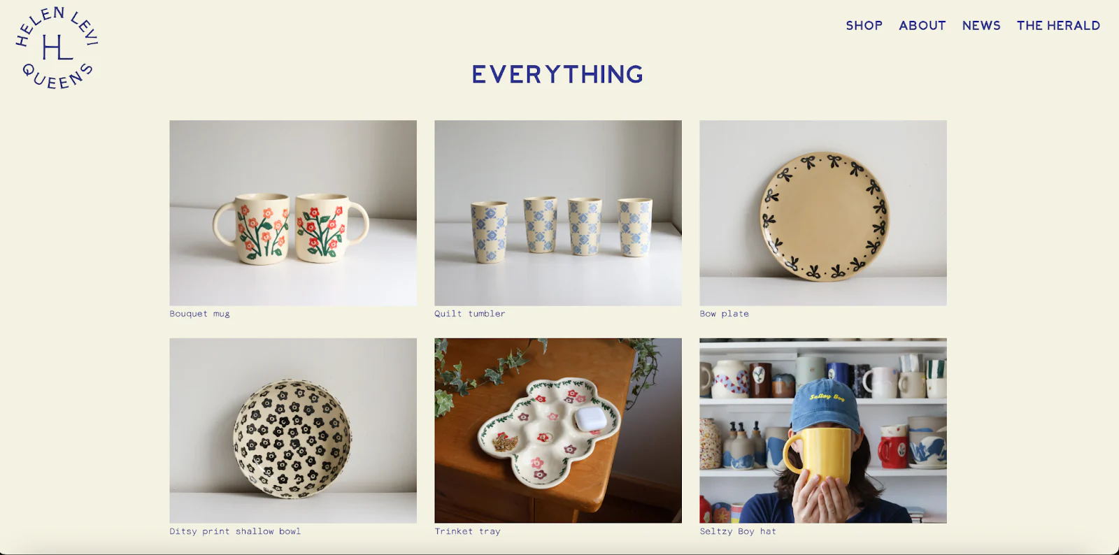 Helen Levi’s shop features plates and mugs.