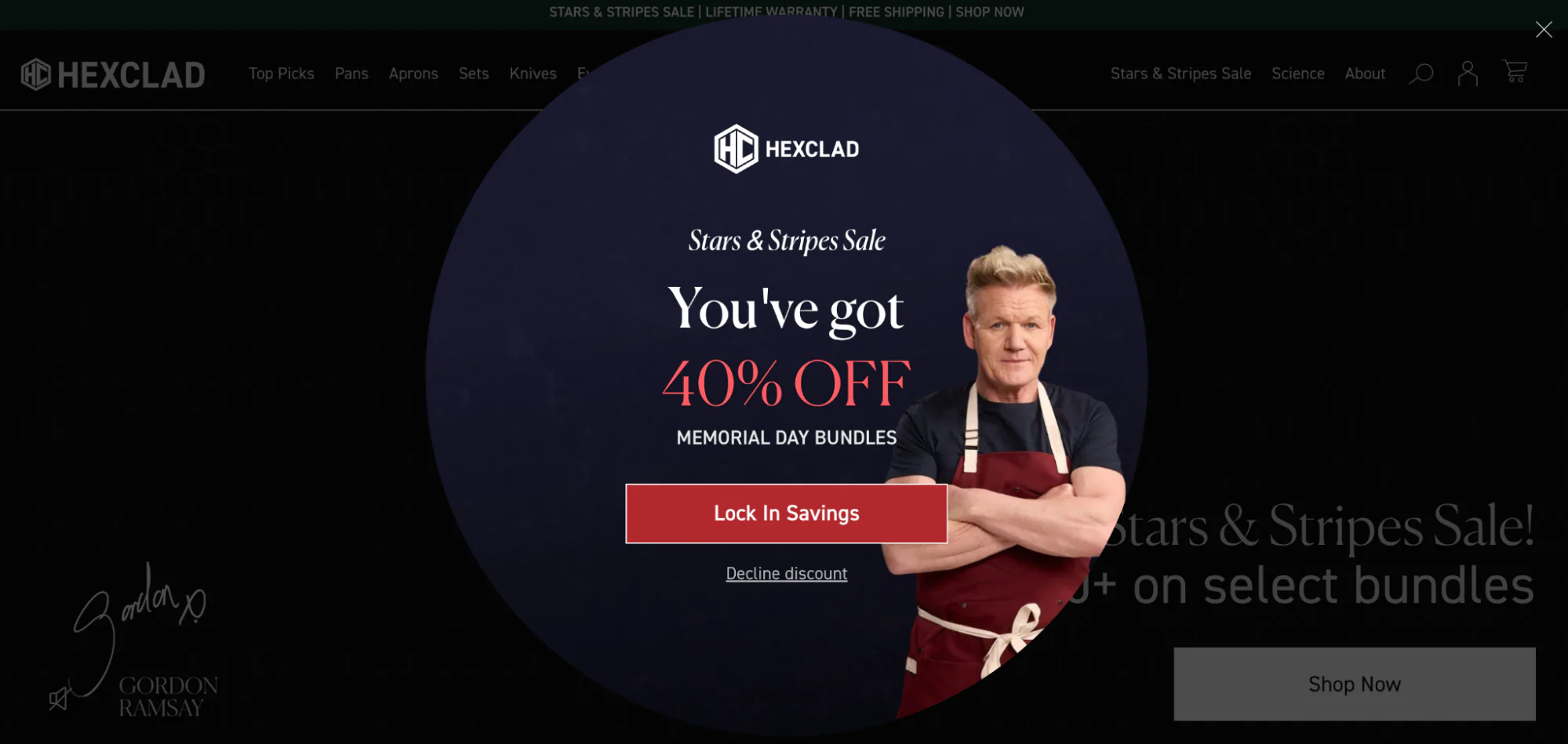 Hexclad offers a hefty discount for early signups with a popup CTA.