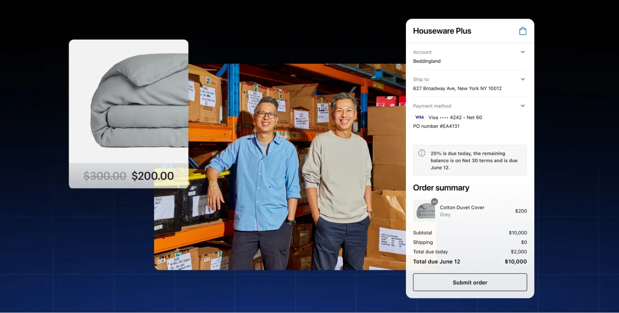 Shopify storefront showing a B2B wholesale order.