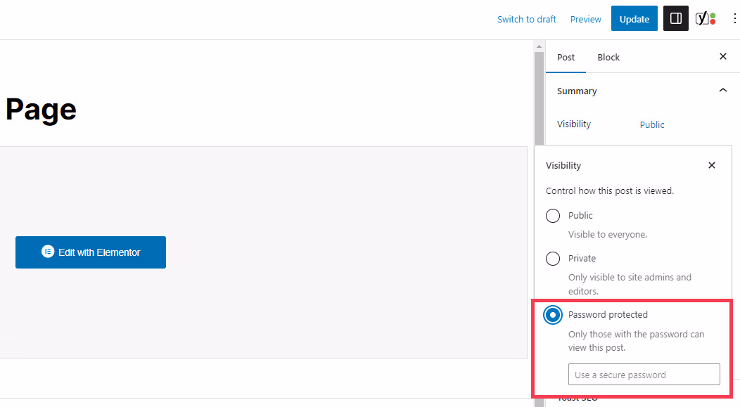 How to hide a page in WordPress by changing a page's visibility to be protected by a password.