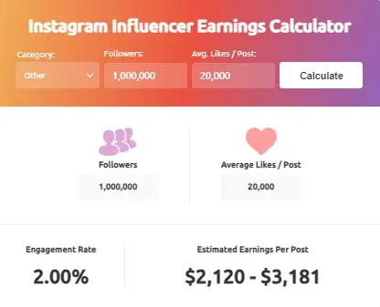 Joey Kidney Instagram engagement - Instagram Money Calculator