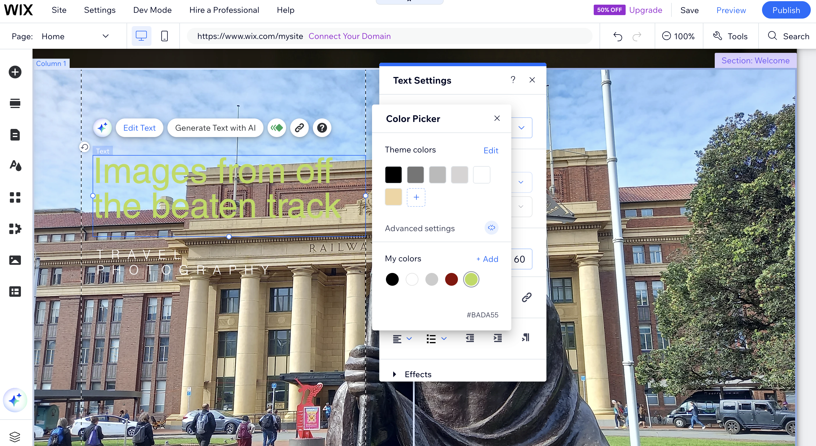 Tweaking text in Wix editor