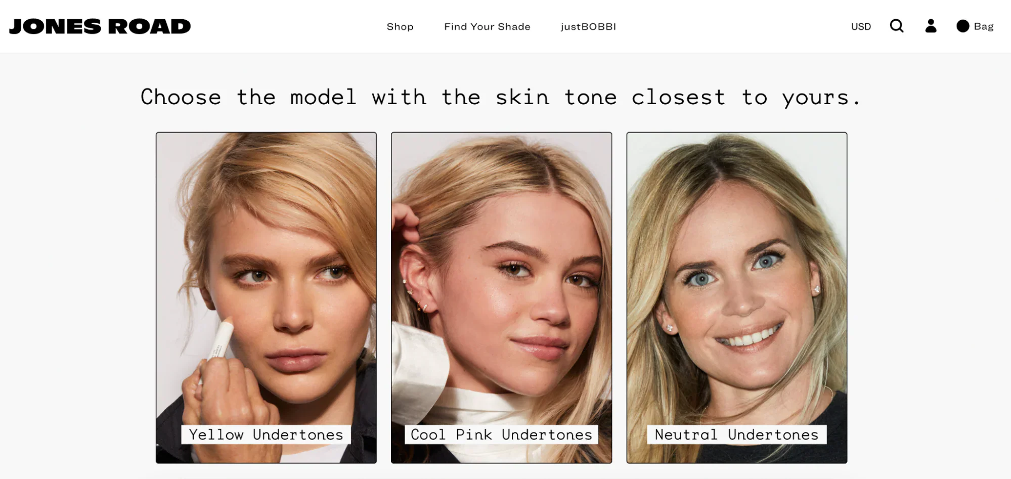 Quiz question that asks people to choose the model with the closest skin tone to their own.