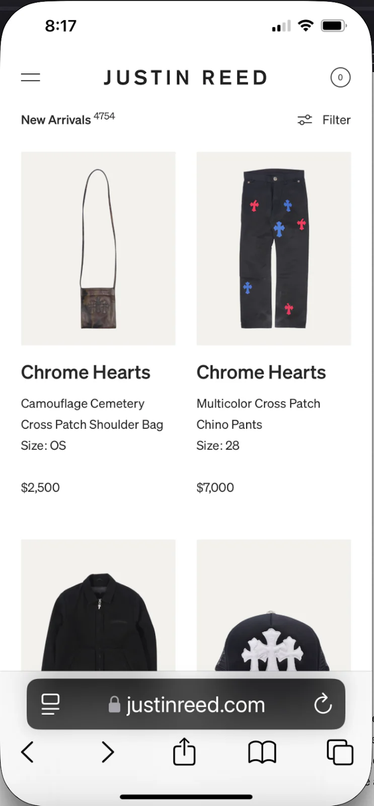 New Arrivals product page for vintage clothing brand Justin Reed.