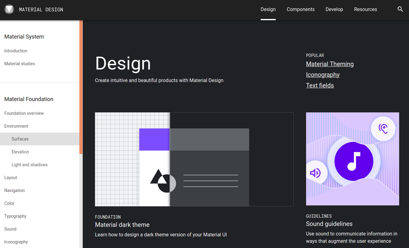 A screenshot of Material design.