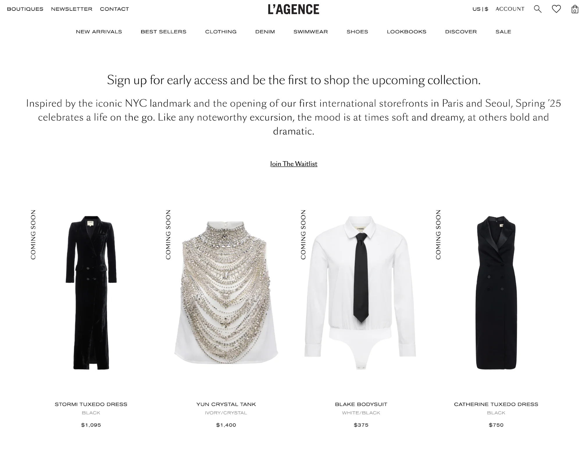 L’AGENCE wait-list landing page with story and products