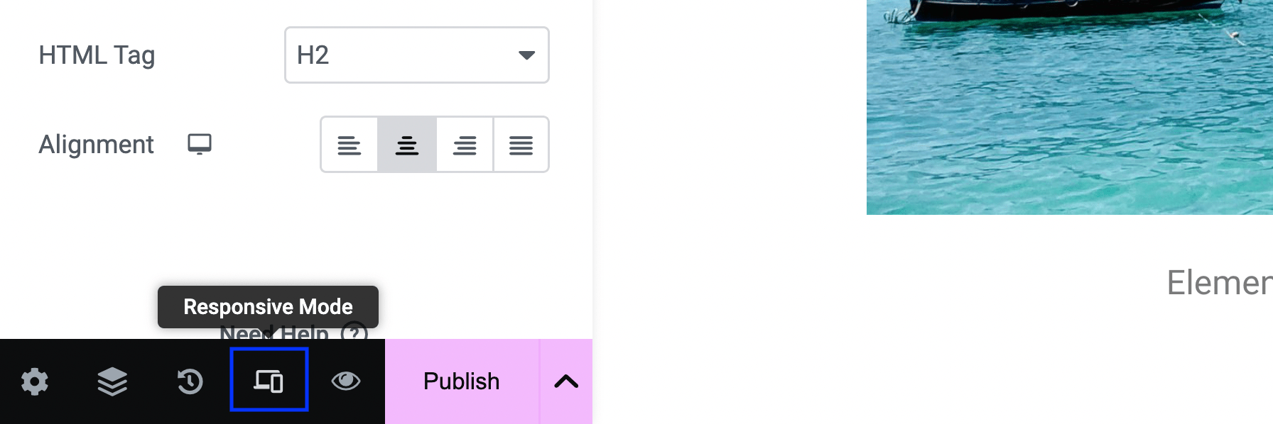 Opening Responsive Mode in Elementor.