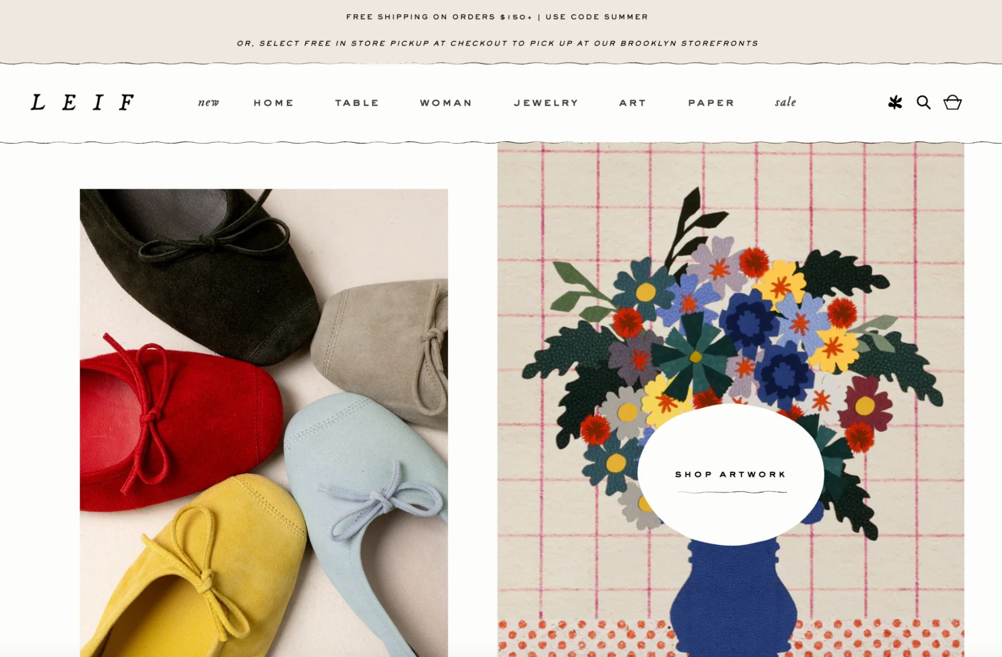 LEIF’s homepage has bold product photos and illustrated images of products.