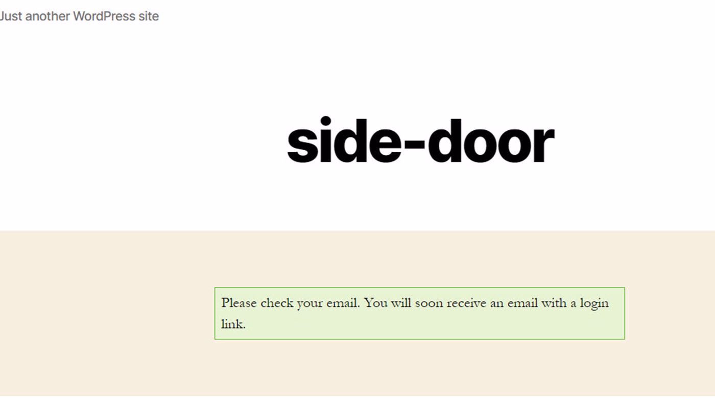 login link message for WordPress Passwordless Login