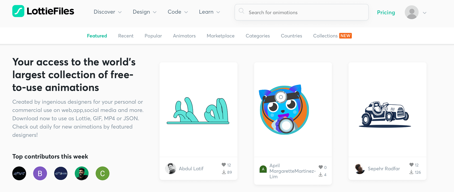 Browsing through the Lottie Animations library