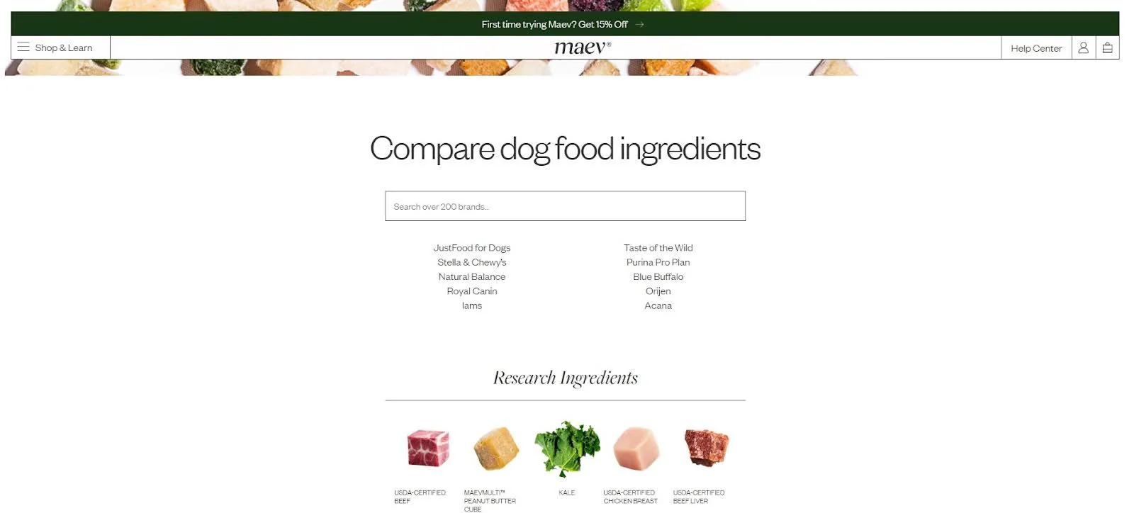 Screenshot of Maev landing page.