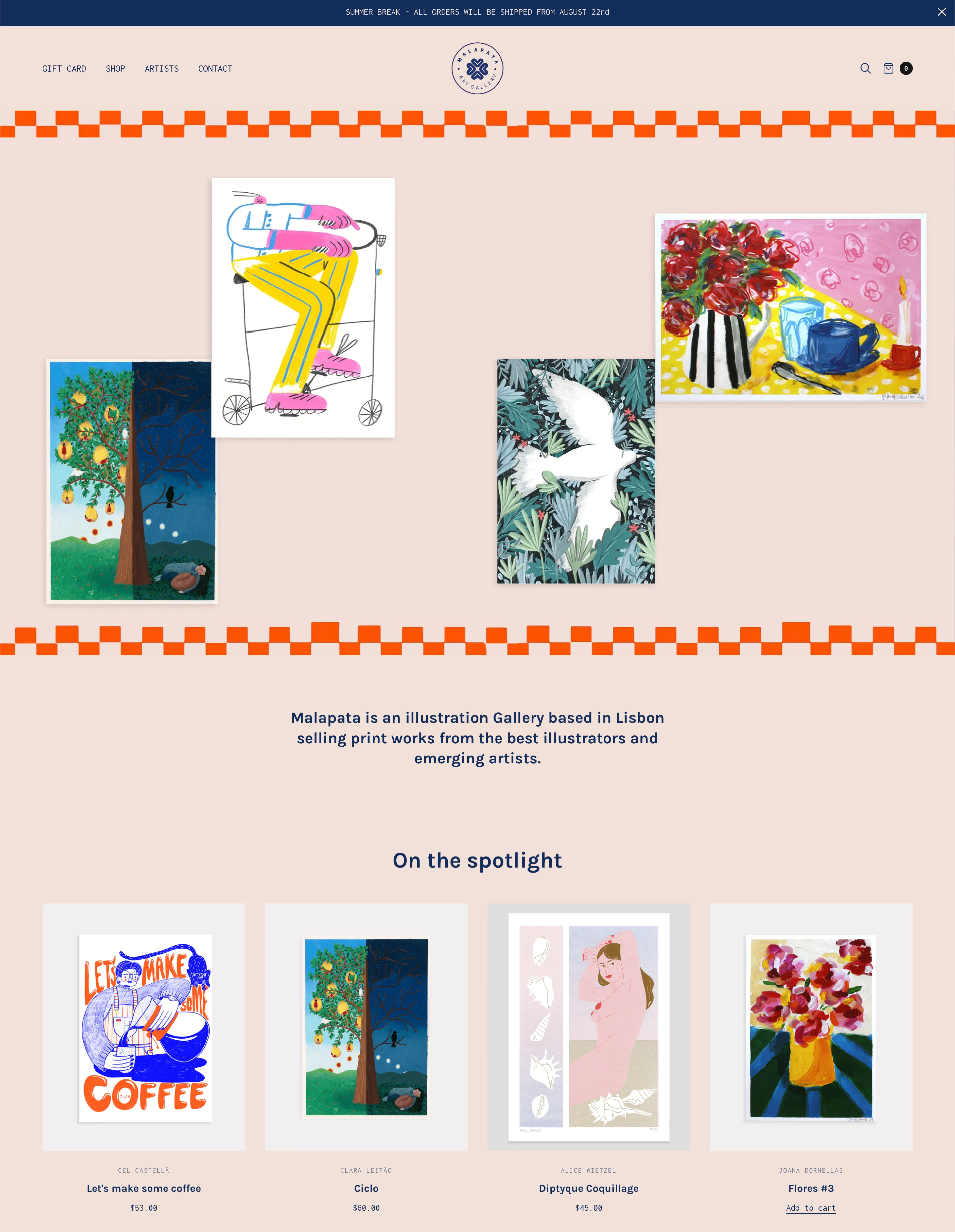 Malpata Art Gallery’s flat design website.