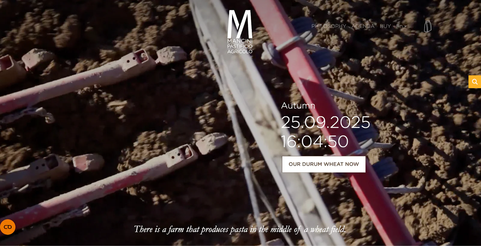 Mancini Pastificio Agricolo hero has a full-screen video.