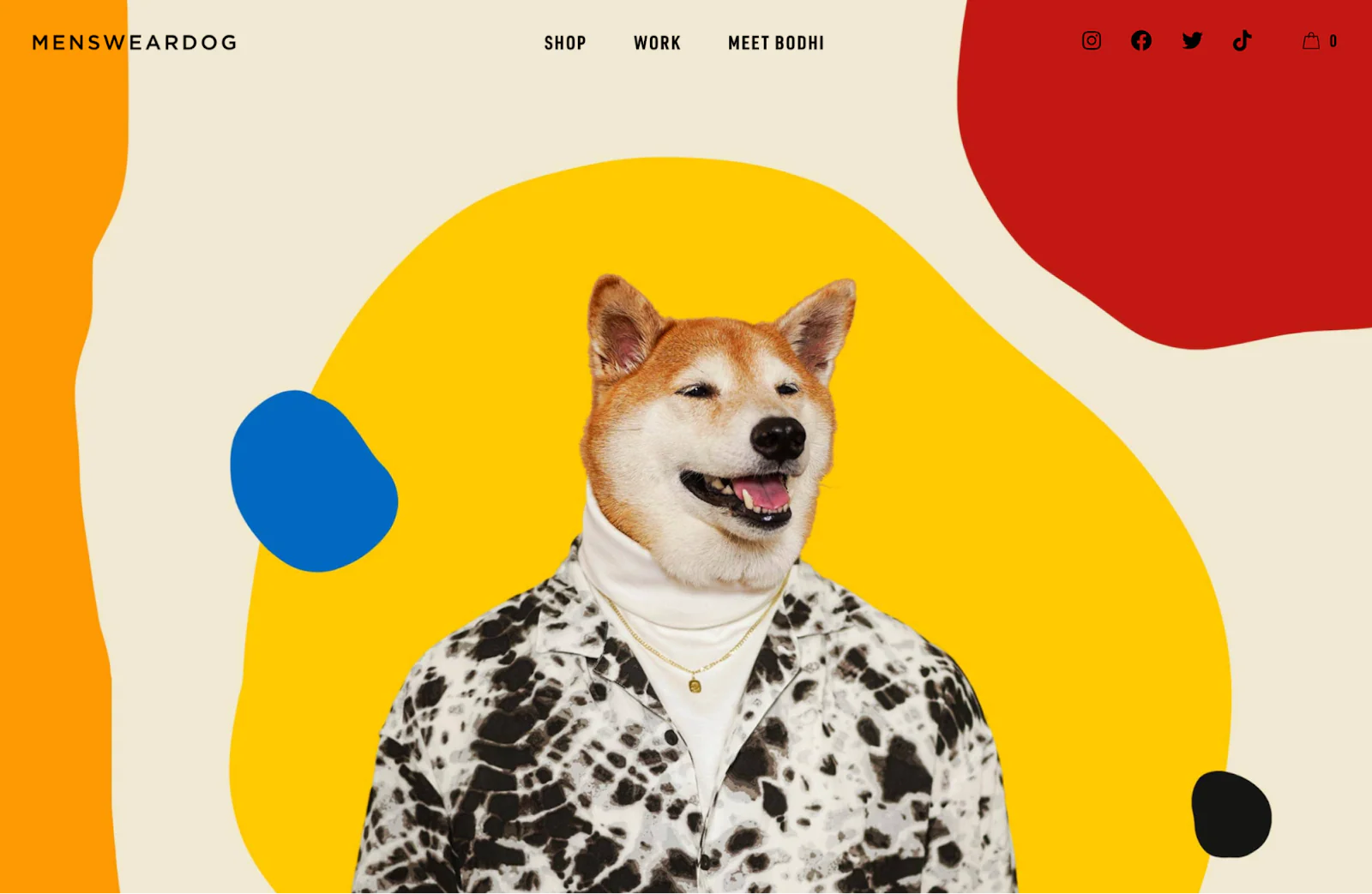 Menswear Dog home page featuring Bodhi.
