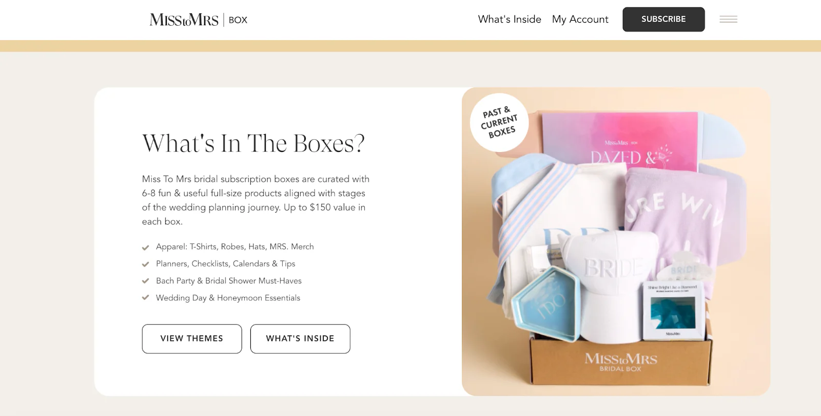 MisstoMRS’s use of split screen gives visitors an idea of what its boxes contain.