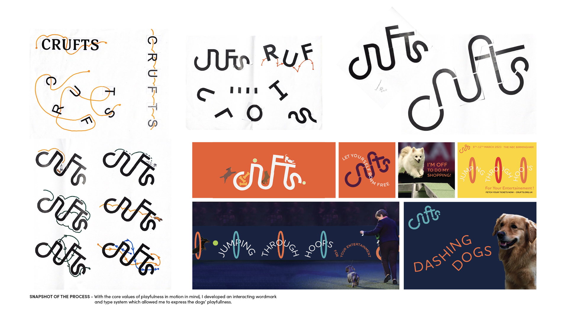 Page from Isabella Aktinson's portfolio showing selection of Cruft's logos