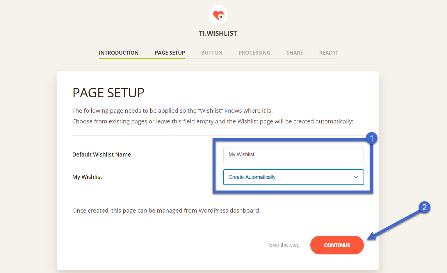 page setup for WooCommerce wishlist.