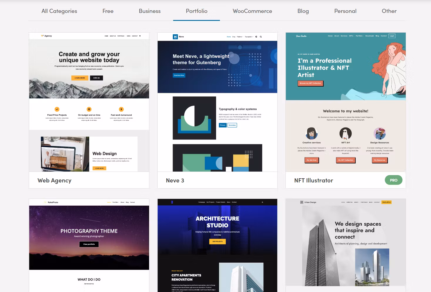 Neve starter sites for portfolios