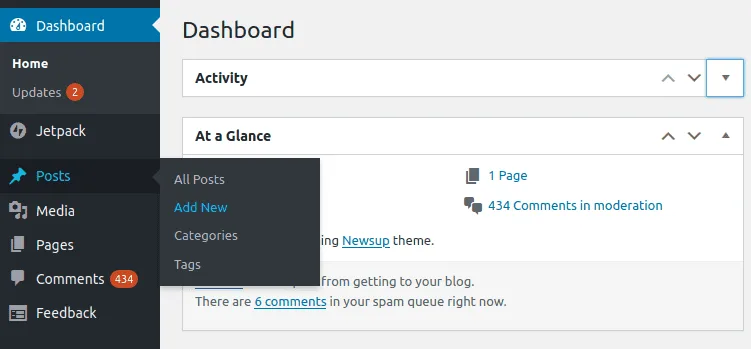 new post in WordPress Ubuntu