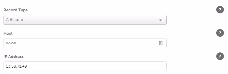 Configuring a new A record.