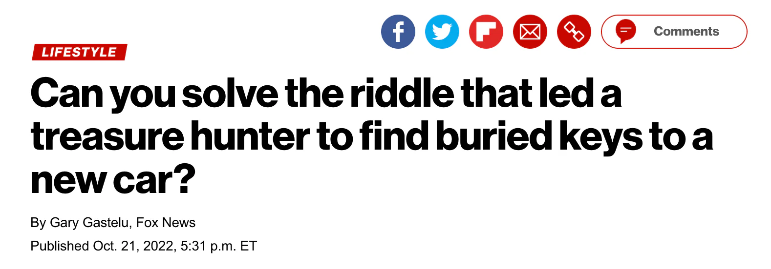 ‘Can you solve the riddle that led a treasure hunter to a new car?’ article in the New York Post.