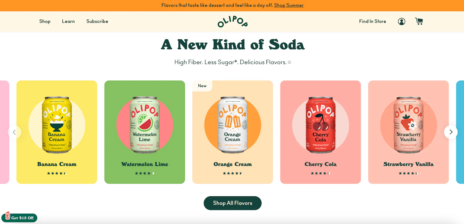 Screenshot of Olipop landing page.