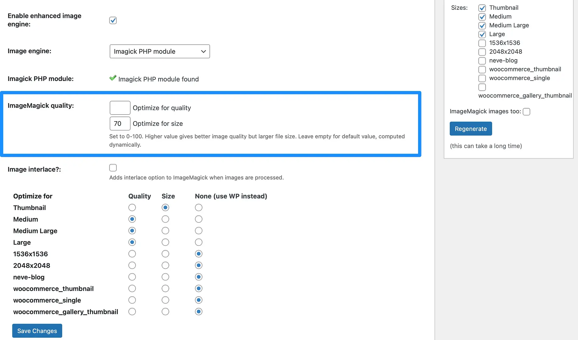 WordPress Imagick quality values.