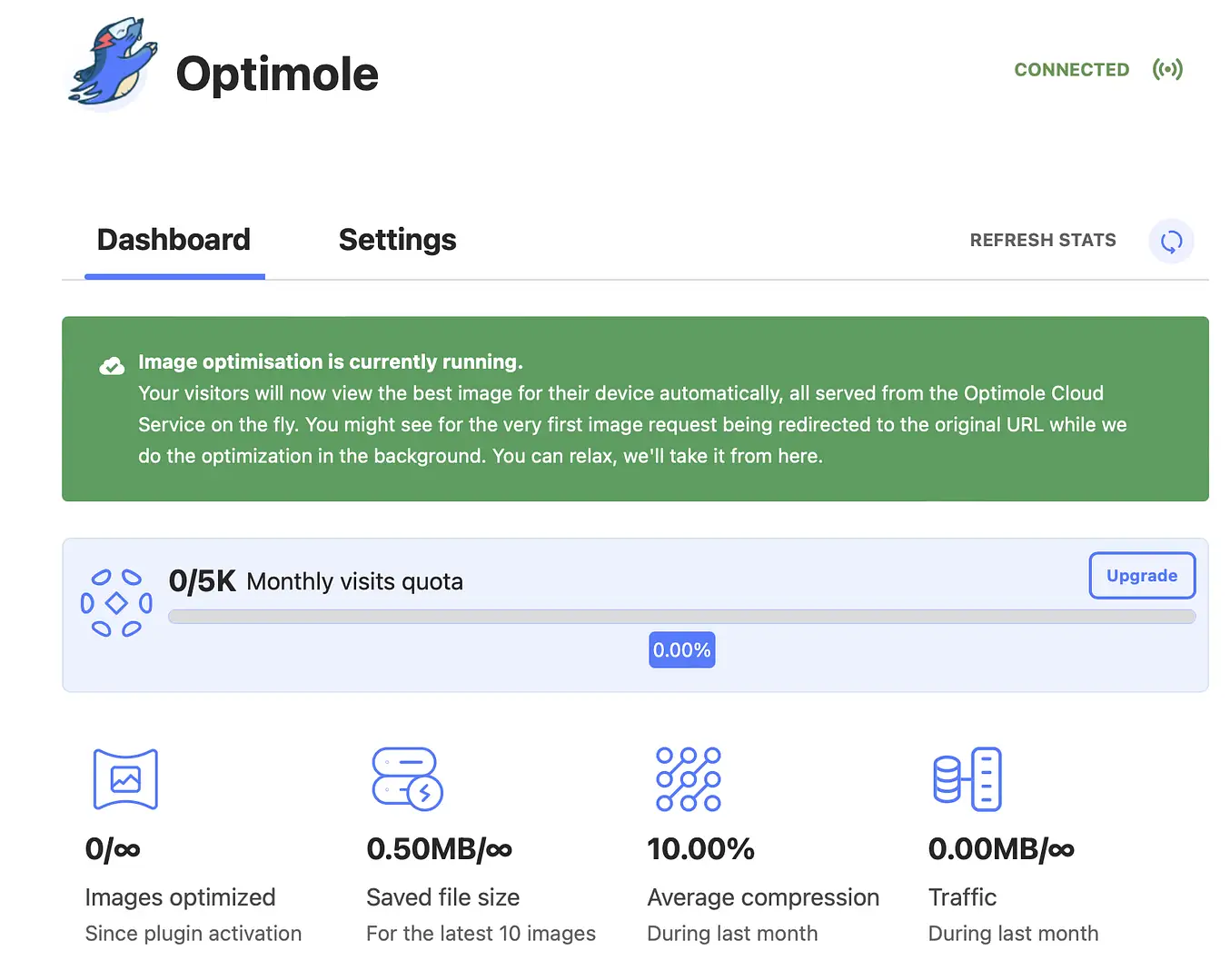Optimole dashboard