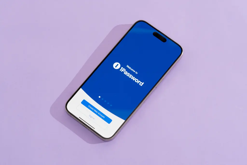 A smartphone showing the open home screen for the 1Password app.