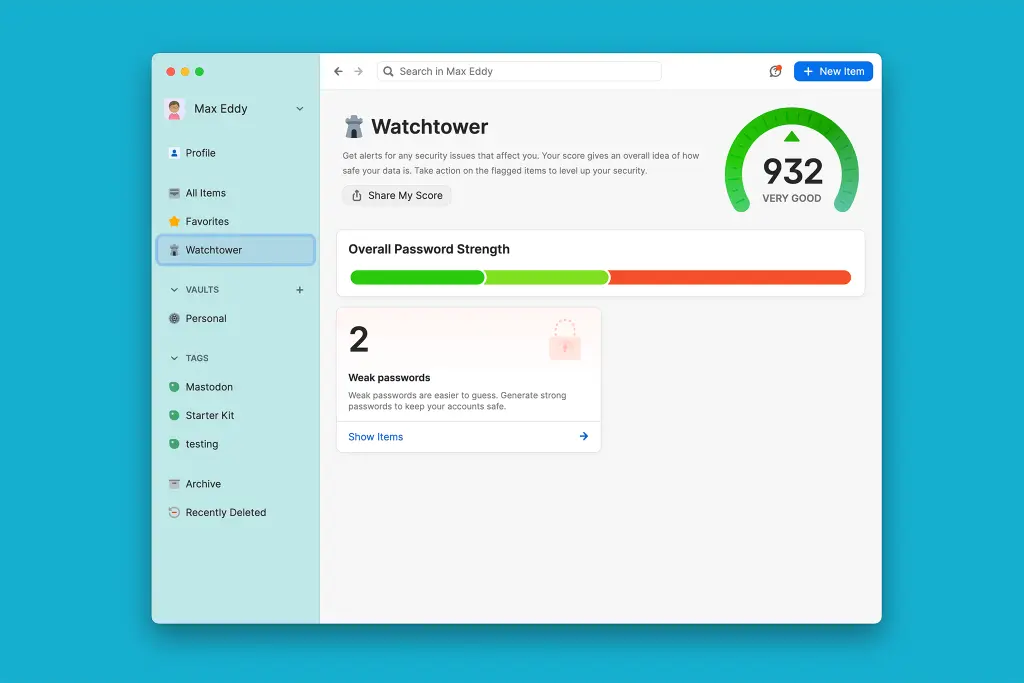 A screenshot of the 1Password Watchtower feature.