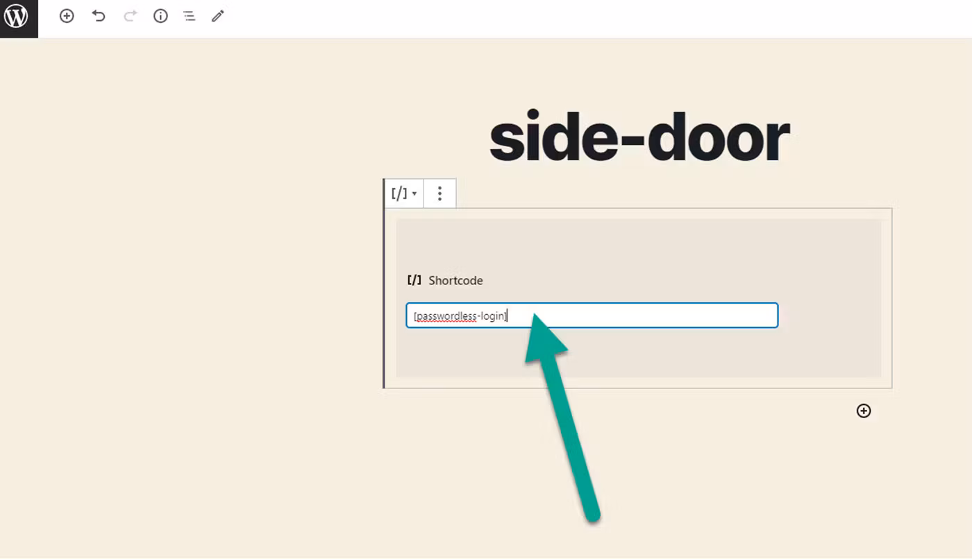 paste in shortcode for WordPress Passwordless Login