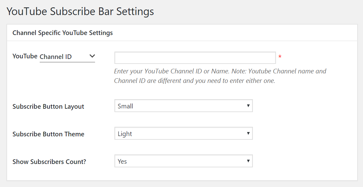 YouTube Subscribe Bar Settings