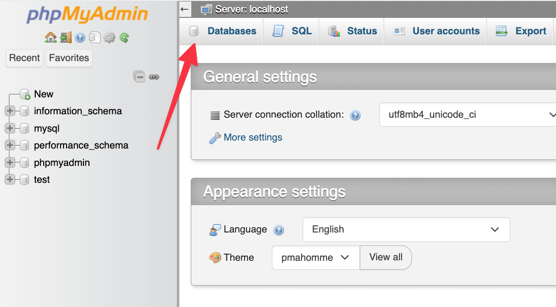 phpMyAdmin databases