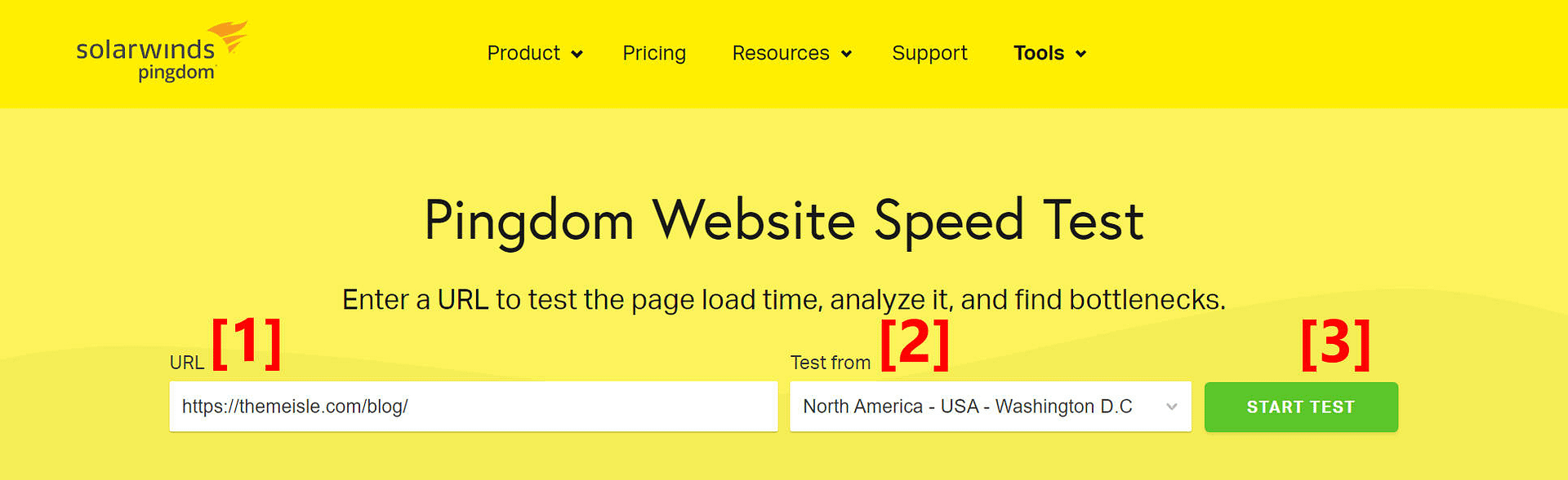 Pingdom speed test setup.