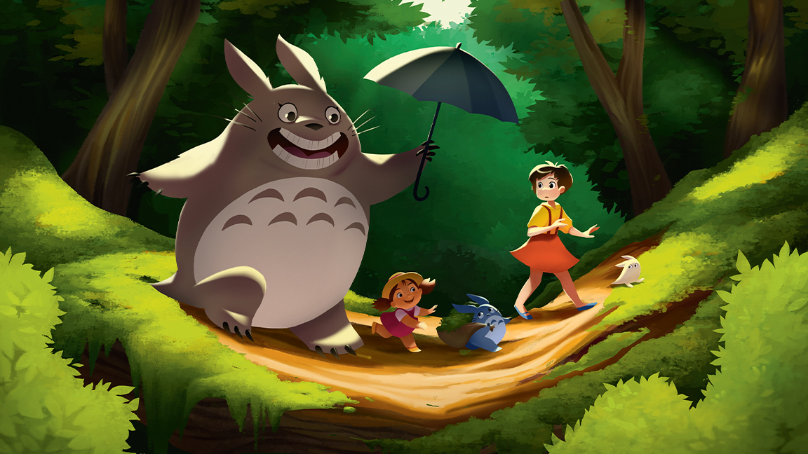 The art of Betsy Bauer; a girl and monsters walk through a colourful world