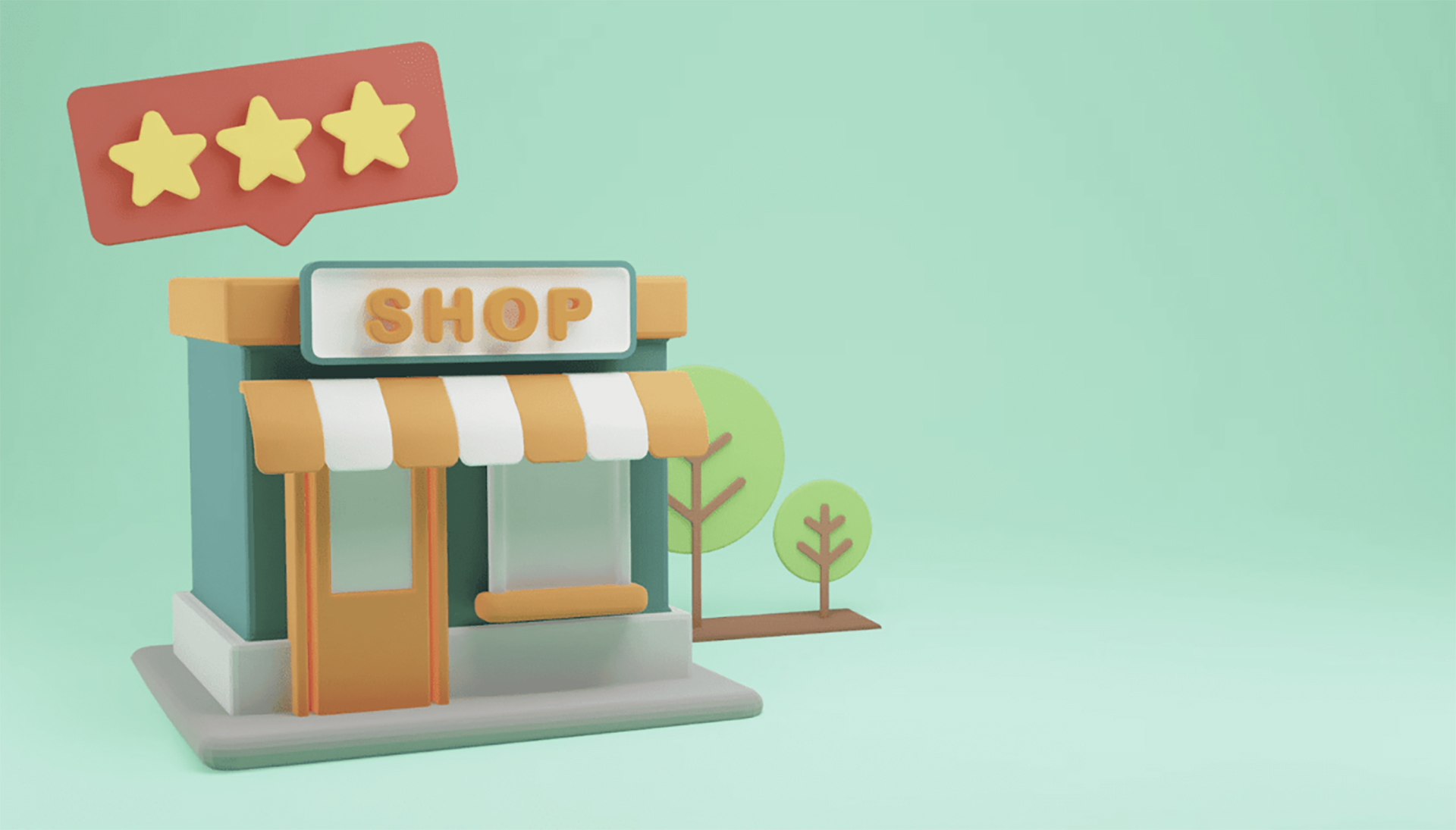 A graphic showing a shop with three stars.