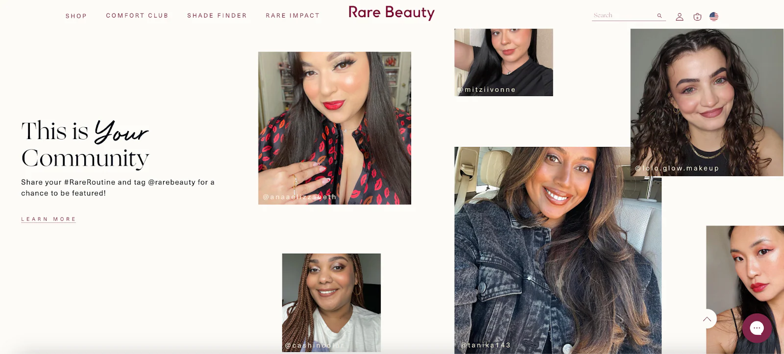 Screenshot of Rare Beauty landing page.