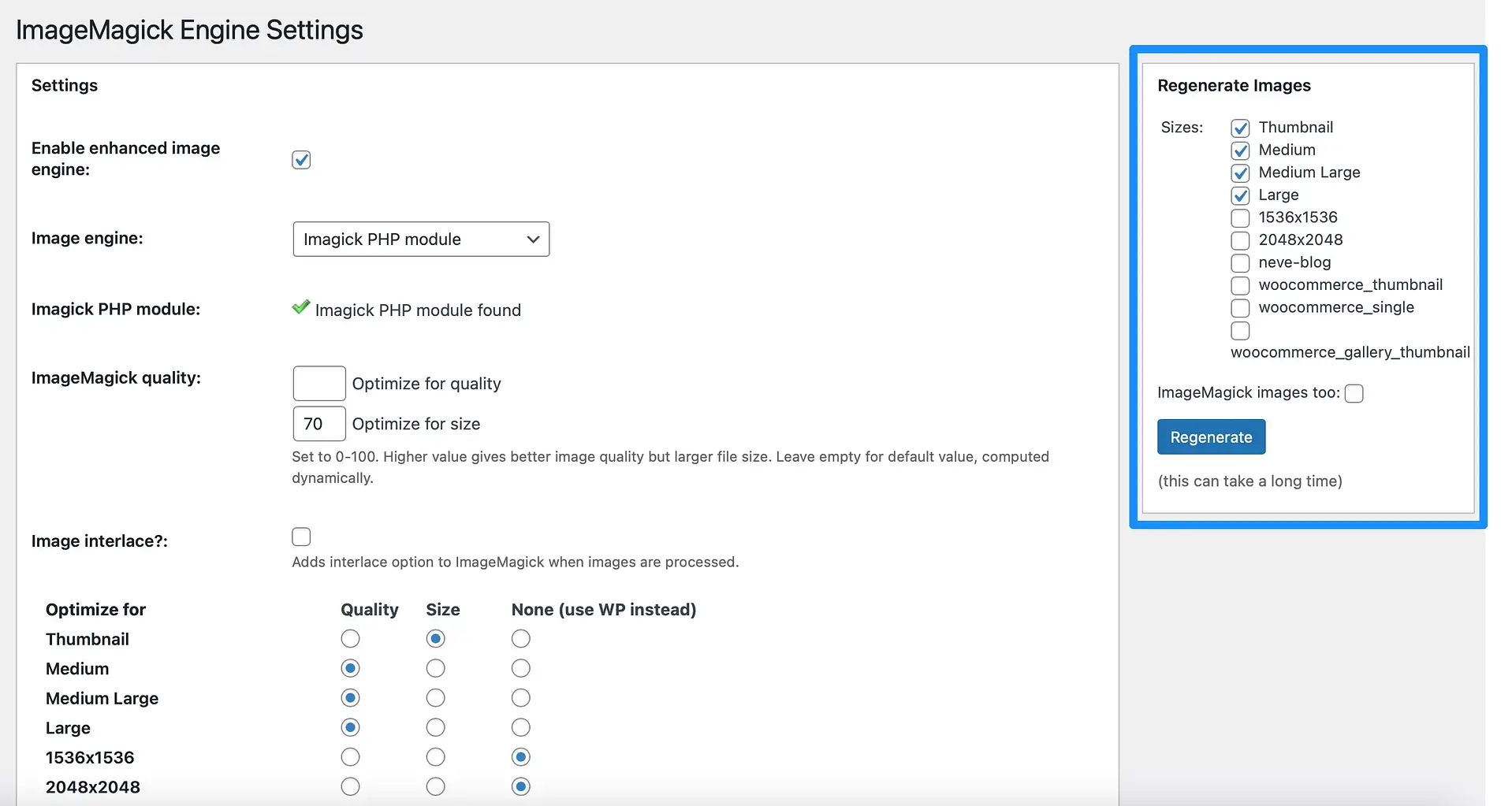 Apply Imagick settings to existing images.