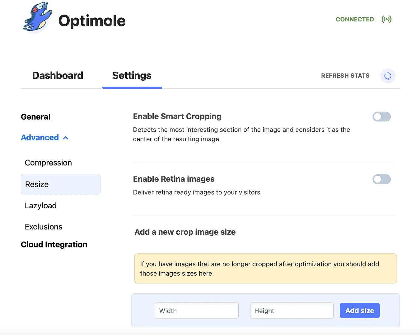Optimole resizing images