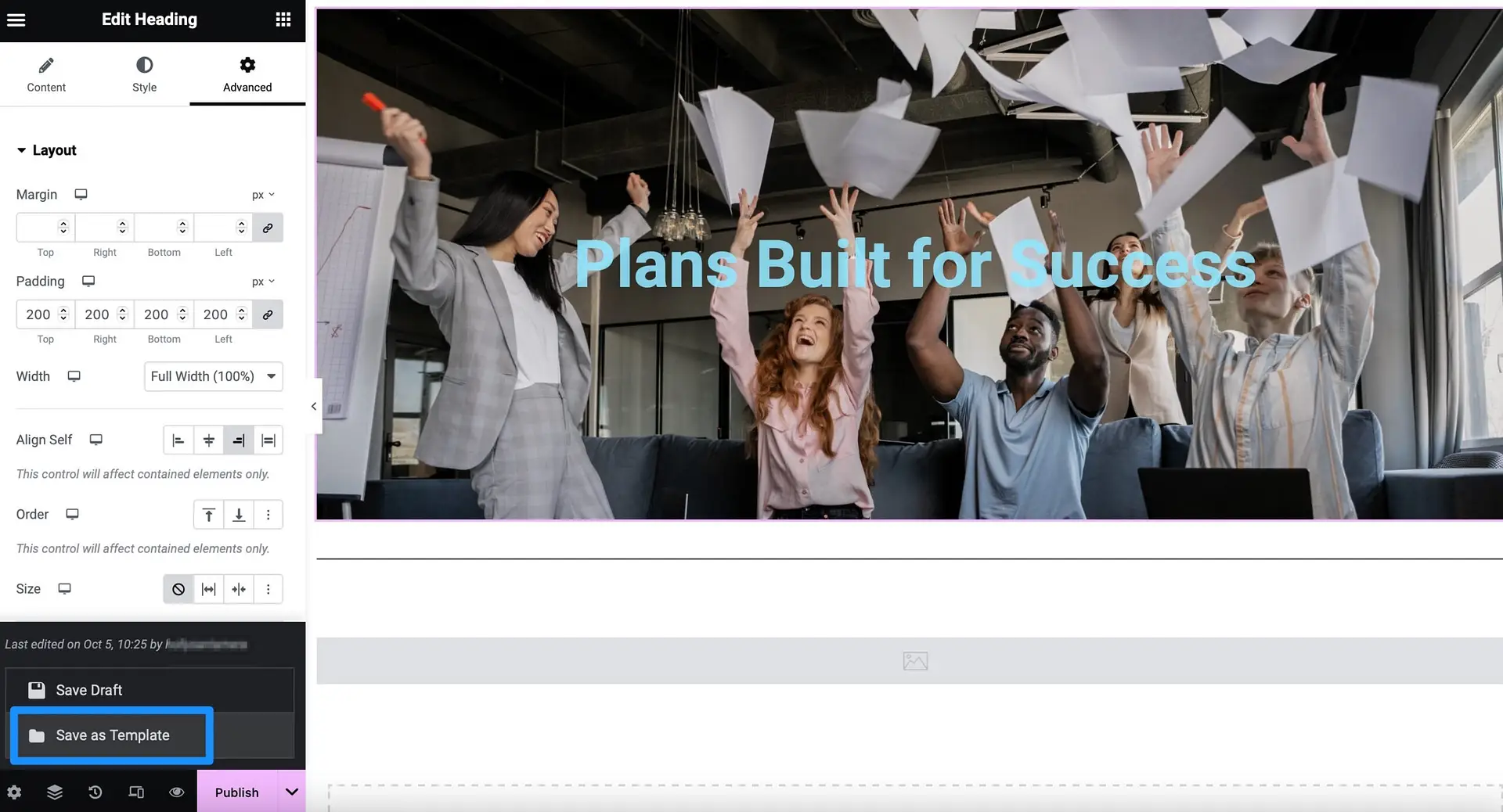 Save Elementor template.