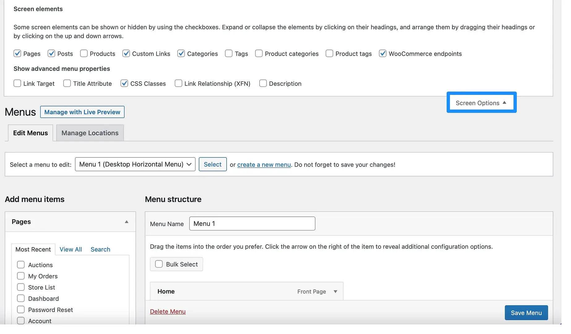 How to edit a menu on WordPress.