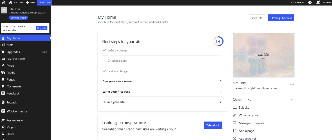 Screenshot of the WordPress.com dashboard.