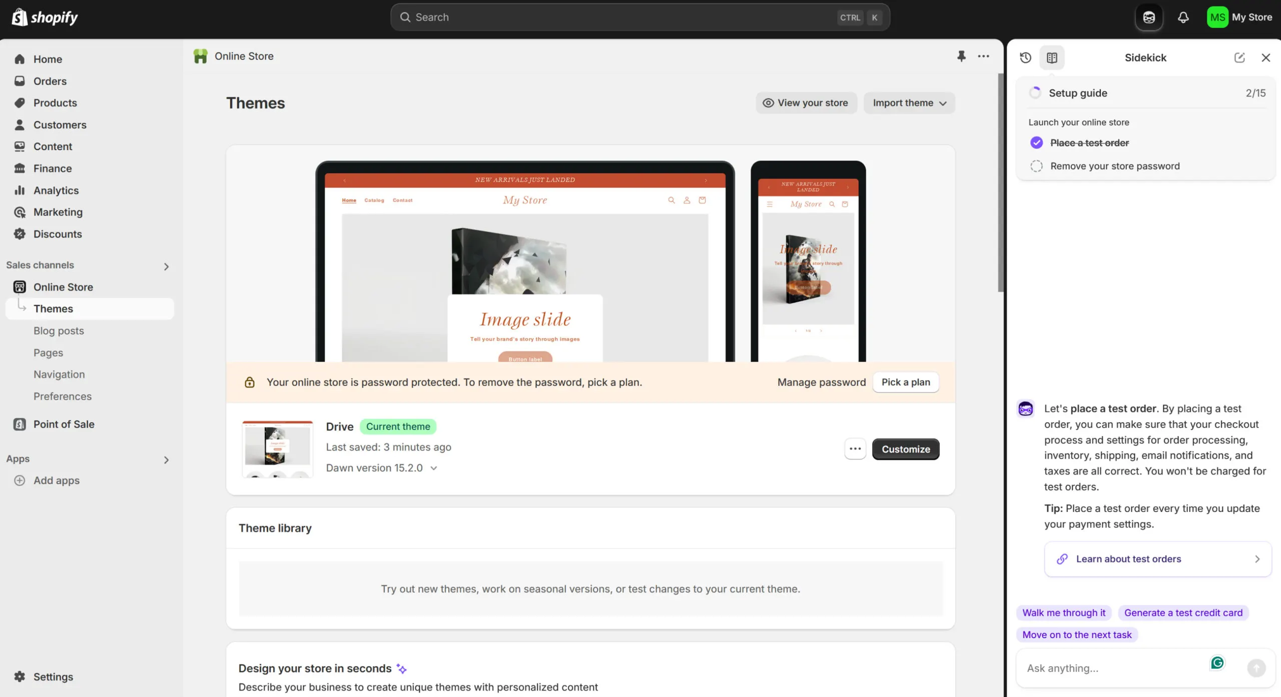 Screenshot showing Shopify’s website design AI helpbot.