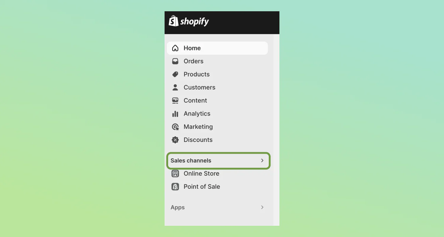Shopify menu list showing an option for 