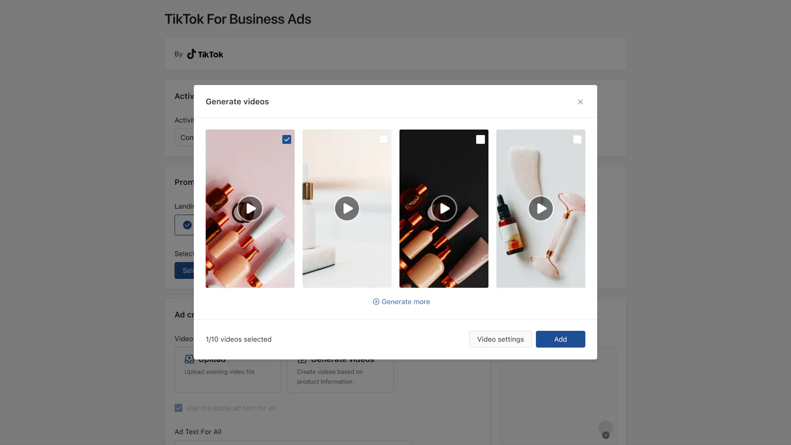 Shopify merchant creating product videos from their Shopify dashboard.